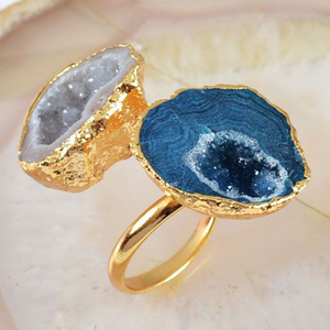 Anillos ajustables de piedras preciosas Druzy de ágata galvanizado de oro - Product Image 2