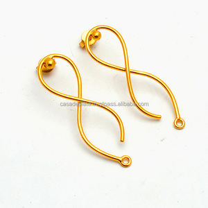 Solid 925 <b>Sterling</b> <b>Silver</b> Vintage Design Stud <b>Earrings</b> Plain Gold Plated with Pearl for Gift Hoop <b>Drop</b> Shape Lovers Pattern - Product Image 1