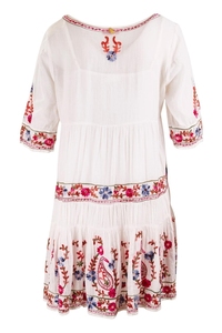 Magnifique robe courte en coton confortable à motif floral occidental en dentelle naturelle brodée à plusieurs niveaux, tendance et populaire, idéale pour la plage - Product Image 3