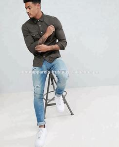 2022 nueva llegada Camisa vaquera informal Vintage para hombre 100% algodón cuello redondo Unisex estilo deportivo logotipo personalizado corto Anti-Pilling adultos - Product Image 4