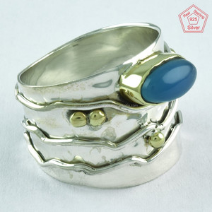 ลดกระหน่ำ925แหวนเงินสเตอร์ลิงทำด้วยมือเครื่องประดับพลอยคาลซิโดนีอินเดียทำด้วยมือสำหรับผู้หญิงสำหรับงานแต่งงานหรือของขวัญ - Product Image 3