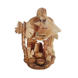 Crèche de Noël musicale en bois d'olivier, ensemble de figurines de 21 cm - Product Image 1