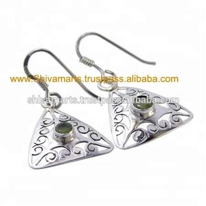 Élégant Rare vert péridot pierre précieuse boucle d'oreille pour filles bijoux de mode boucles d'oreilles à la main 925 en argent Sterling bijoux fins - Product Image 2