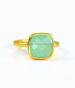 Anillo de piedras preciosas de Calcedonia Aqua en Plata de Ley 925 Hermosa joyería única de moda chapada en oro hecha a mano - Product Image 1