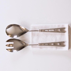 Juego para servir comida de acero inoxidable con mango dorado trenzado, barra de ensalada, cuchara y tenedor, juego para servir - Product Image 5