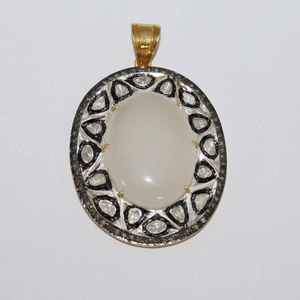 Bijoux en diamant faits à la main-Pierre précieuse en opale blanche naturelle 925 pendentif en argent sterling massif à la mode plaqué or breloque en diamant - Product Image 1