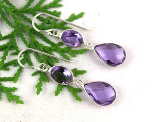 Naturel violet améthyste pierre précieuse à facettes ovale et poire forme à la main balancent boucle d'oreille bijoux femmes mignon cadeau - Product Image 3