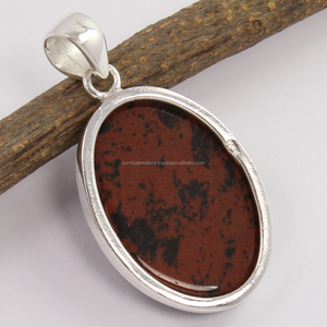 925จี้อัญมณีมะฮอกกานีหินออบซิเดียนสีเงินสเตอร์ลิงสำหรับสาวๆเครื่องประดับของขวัญแต่งงานประทับสำหรับคู่รักอัญมณีรูปไข่ - Product Image 2