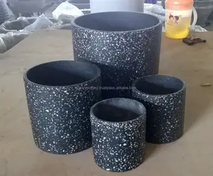 Macetero de cilindro poly-terrazo negro, macetas de polystone