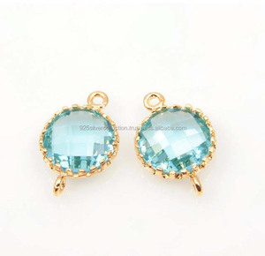 Juego de bisel de conector de piedras preciosas de Topacio Azul, joyería de conector chapado en oro de 14k, venta al por mayor - Product Image 1