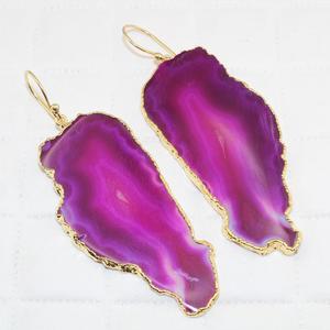 Chính Hãng Hồng Agate Slice Fancy Shape Bông Tai Đồng 24K Vàng Mạ Điện Bông Tai Thả Dangle Bông Tai Bán Buôn Ấn Độ Đồ Trang Sức - Product Image 2