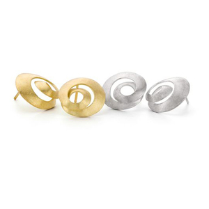 Women <b>Wedding</b> 925 Silver Geometric Minimalist Brass Studs Earrings - Product Image 2