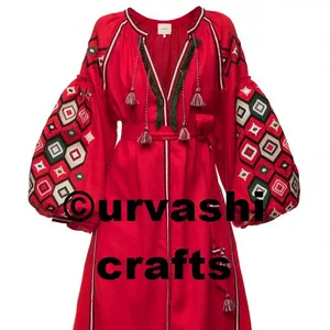 superb vintage fashion factory OEM Sensuous fashion gorgeous embroidered red long ukrainian dress new fashion