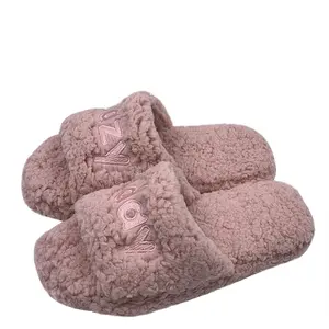Custom Logo Comfy Winter <strong>Open</strong> <strong>Toe</strong> Pink <strong>Ladies</strong> Soft <strong>Slippers</strong> - Product Image 1