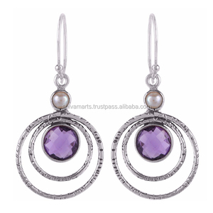 Nuevo modelo de pendiente de múltiples piedras preciosas, Plata de Ley 925 con amatista, rodio y Chapado en plata, regalo de joyería de moda para mujer y Niña - Product Image 3