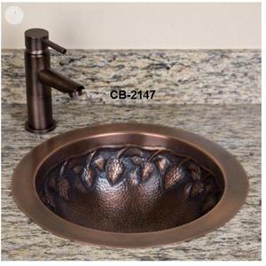 Lavabo antiguo de acero de cobre martillado para el hogar y la villa con elegante acabado de mármol - Product Image 1