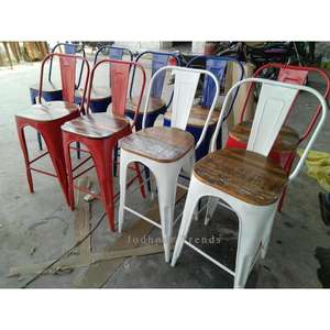 Chaise de bar industrielle vintage en bois de fer de conception Offres Spéciales moderne pour la cuisine - Product Image 1