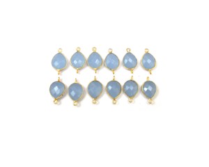 Calcédoine bleue argent Sterling plaqué or multi-pierres naturelles fabrication de bijoux forme de poire breloque lunette à facettes Double caution - Product Image 1