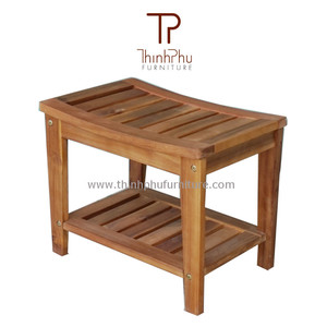 Tabouret de salle de bain en bois avec 2 étagères, design rustique, construction durable - Product Image 3