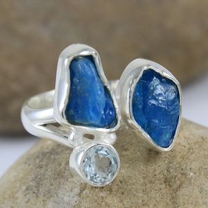 925แหวนเงินหยาบ Apatite,สีฟ้าบุษราคัมแหวนพลอยขายส่งแฟชั่นเครื่องประดับเงิน - Product Image 2