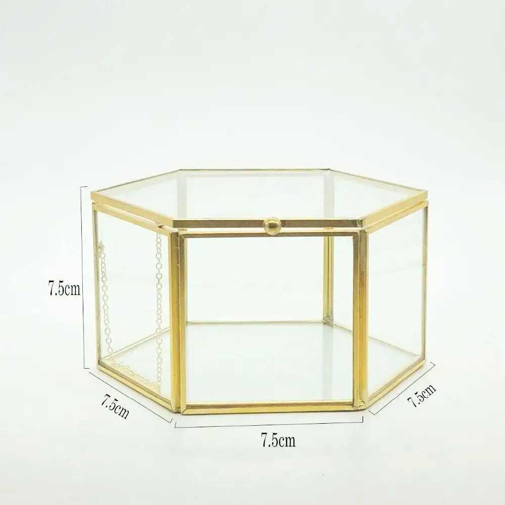 hexagon glass jewelry box with chain