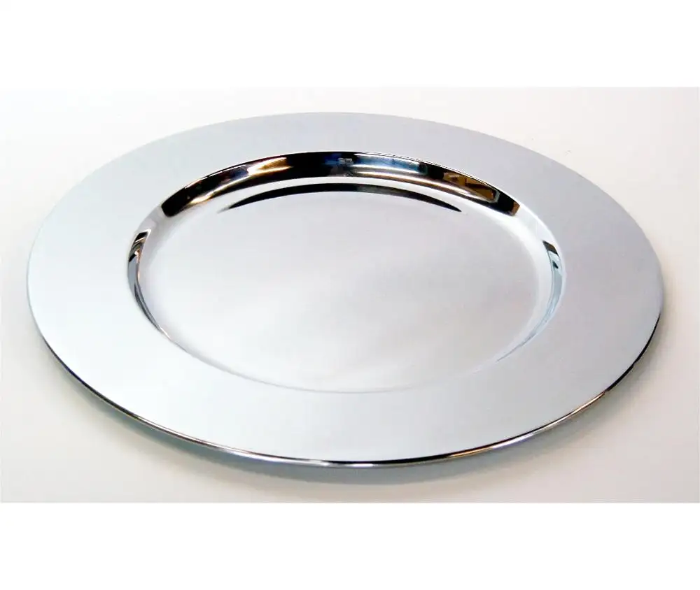 Plaque de chargement en acier argenté, plat rond en acier inoxydable, métal durable, vaisselle sans danger pour le chargeur