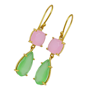 Pendientes colgantes de ajuste de punta de piedra preciosa de Calcedonia de Prehnita rosa, joyería de plata de ley 925, pendiente de moda para mujer. - Product Image 1