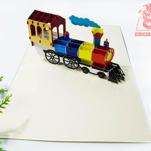 Tarjeta de cumpleaños emergente de tren 3D colorido diseño de papel hecho a mano personalizado fabricante vietnamita artesanía para regalos de recuerdo - Product Image 1
