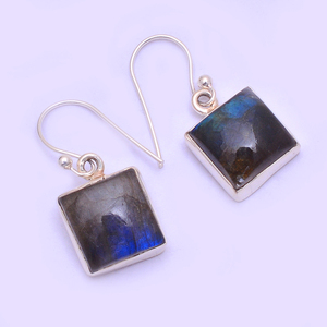 Piedra preciosa labradorita cuadrada, pendientes colgantes de Plata de Ley 925, Pendientes colgantes de moda para fiestas de boda. - Product Image 1