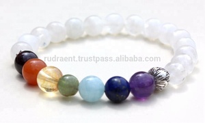 Pulsera elástica de 7 Chakras, cuentas naturales de piedra lunar, cuentas redondas, personalización disponible - Product Image 3