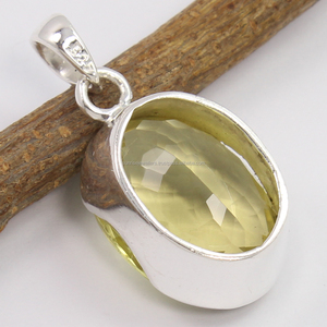 En demande précieux 925 bijoux en argent sterling massif joli pendentif solitaire naturel jaune citron quartz pierre précieuse à facettes - Product Image 2