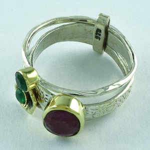 Anillo de pila de Plata de Ley 925 con piedras preciosas de rubí y esmeralda para joyería Unisex de boda y Aniversario - Product Image 1