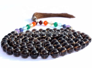 สร้อยควอทซ์สโมคกี้ธรรมชาติของผู้ชายลูกประคำทางจิตวิญญาณ108มาลาลูกปัดปมสร้อยคอผ้าไหมพู่7เม็ดจักระสำหรับโยคะโบฮีเมียน - Product Image 3