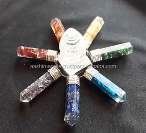 Crystal Shree Yantra con 7 matite Chakra generatore di energia Orgone artigianato di cristallo all'ingrosso strumento generatore di energia fata Orgone