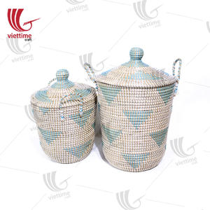 Set of 2 Wholesale Seagrass <b>Storage</b> <b>Basket</b> With <b>Lid</b> Made in Vietnam - Product Image 2
