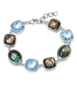 Jewelry Manufacturer .925 Sterling Silver Blue Topaz Smoky Labradorite Gemstone Bracelet