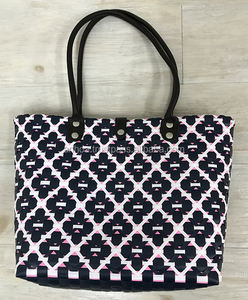 Coloré en plastique paille sac fourre-tout tissé par Pp, sac de plage avec poignées EN PU, tissé À La Main pp en plastique shopping sac à main - Product Image 4