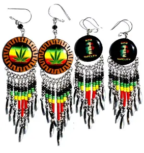 Rasta küpe perulu Coco hindistan cevizi Rastafari Bob Marley tarzı takı satış