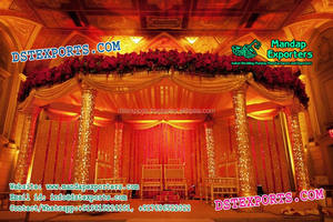 Pilier sculpté doré glorieux Mandap Designer Piliers sculptés en fibre Ensemble de scène Mariage indien Chaises Mandap Vente Bas Prix USA - Product Image 4