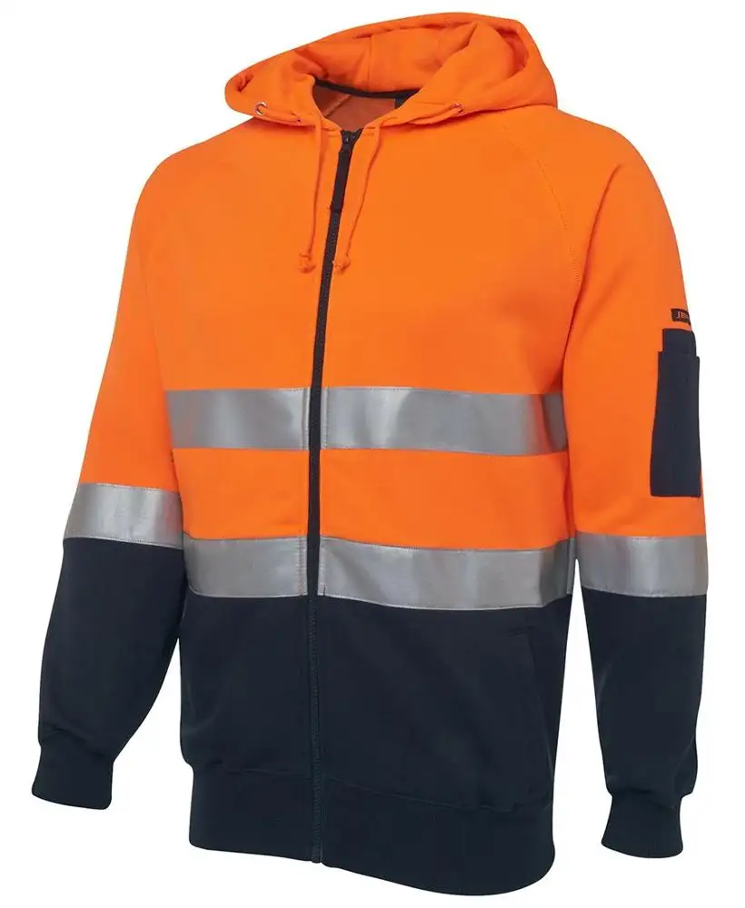 ANSI107 Hoodie Keselamatan Pakaian Kerja Hi Vis dengan Pita Reflektif, Visibilitas Tinggi