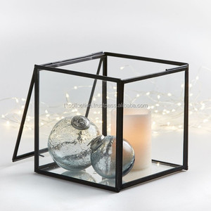 Soporte de vela Rectangular colgante para decoración del hogar, farol de Metal y vidrio moderno negro para decoración de Hotel y oficina - Product Image 1