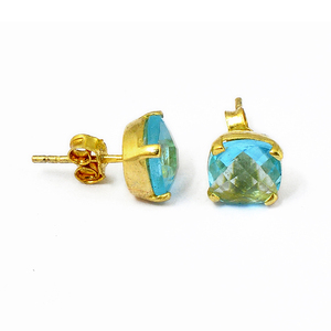 Cushion Briolette <b>Blue</b> <b>Topaz</b> Gemstone Handmade Stud <b>Earrings</b> 925 Sterling Silver Jewelry Fashionable <b>Earring</b> For Women. - Product Image 1