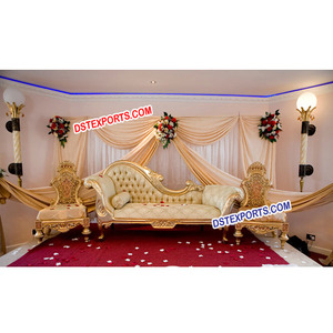 Best Muslim Wedding Carved Furniture Muslim Wedding <b>Gold</b> Designer <b>Sofa</b> Set Wedding Furniture - Product Image 1