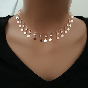 Collier ras du cou minimaliste en argent sterling 925K plaqué or rose avec zircon pour fiançailles de mariage ou cadeau de fête - Product Image 2