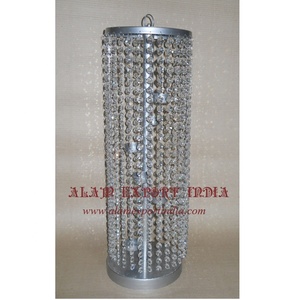 Metal Tea Light <b>Candle</b> Holder Tall Size Tea Light <b>Candle</b> Stand With <b>Hanging</b> Crystal Beads Round Shape Tabletop Centerpiece Decor - Product Image 1