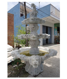 น้ำพุหัวสิงโตสำหรับกลางแจ้งน้ำพุหัวสิงโตและโลมาหินสีขาวหินอ่อน - Product Image 1