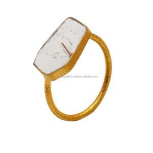 Bague en argent Sterling 925, bijoux, Design en or, pierres précieuses modernes, bijou fini avec image, réglage de lunette en carrelage doré - Product Image 1