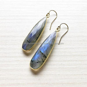 925 Sterling Silver Vermeil Gold Boucles d'oreilles en Labradorite faites à la main pour les mariages ou les cadeaux Bijoux en pierres précieuses naturelles - Product Image 2