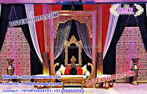 Magnifique décoration de scène de réception dernière conception chaises royales de mariage avec parapluies scène indienne prix usine Australie - Product Image 4