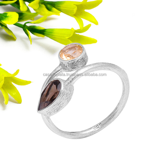 Anillo de Plata de Ley 925 con piedras preciosas de cuarzo ahumado de corte de pera, anillo de moda para boda, regalo, fiesta y aniversario para mujeres, hombres - Product Image 1